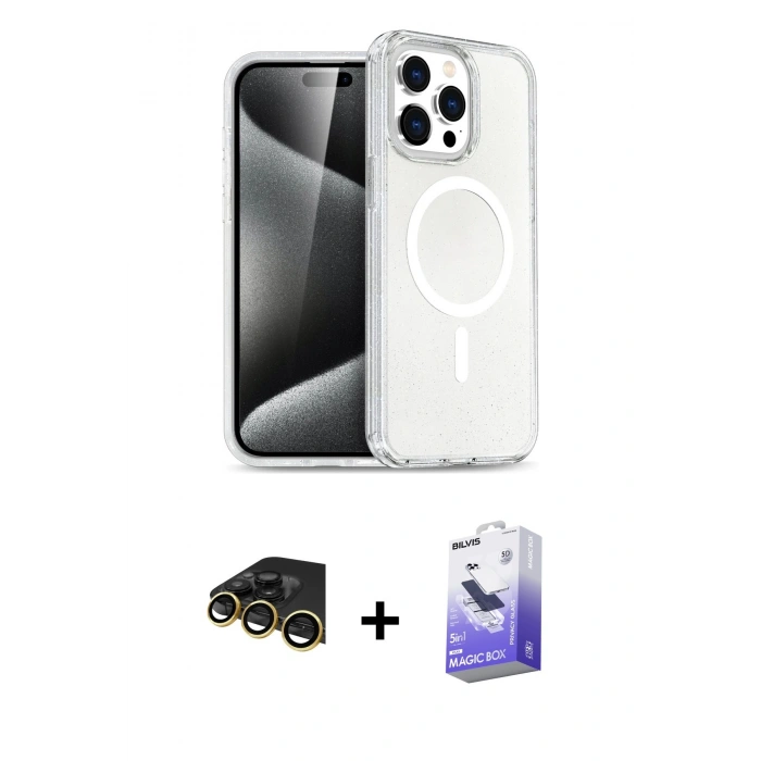 MARSİLYAN™- iPhone 14 Pro Max Kılıf Nova Asil Prime - Siyah Bilvis 5in1 5D Magic Hayalet Cam Ekran Koruyucu + Raze Metal Kamera Lens - GD