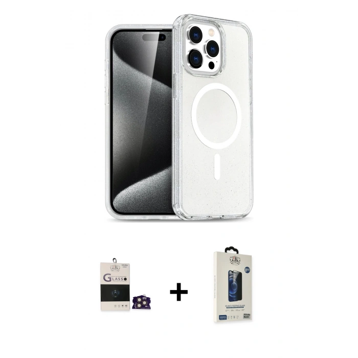 MARSİLYAN™- iPhone 14 Pro Max Kılıf Nova Asil Prime - Siyah Bilvis Hayalet Cam Ekran Koruyucu + Bilvis Titan Kamera Lens - GD
