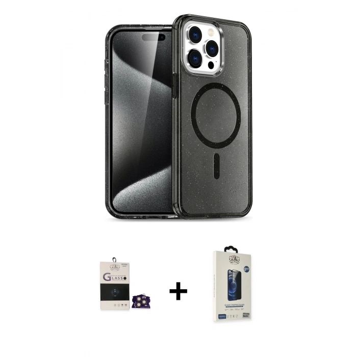 MARSİLYAN™- iPhone 14 Pro Max Kılıf Nova Asil Prime - Siyah Bilvis Hayalet Cam Ekran Koruyucu + Bilvis Titan Kamera Lens - GD