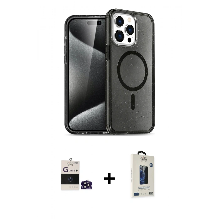 MARSİLYAN™- iPhone 14 Pro Max Kılıf Nova Asil Prime - Siyah Bilvis Hayalet Cam Ekran Koruyucu + Derin Mor Bilvis Titan Kamera Lens