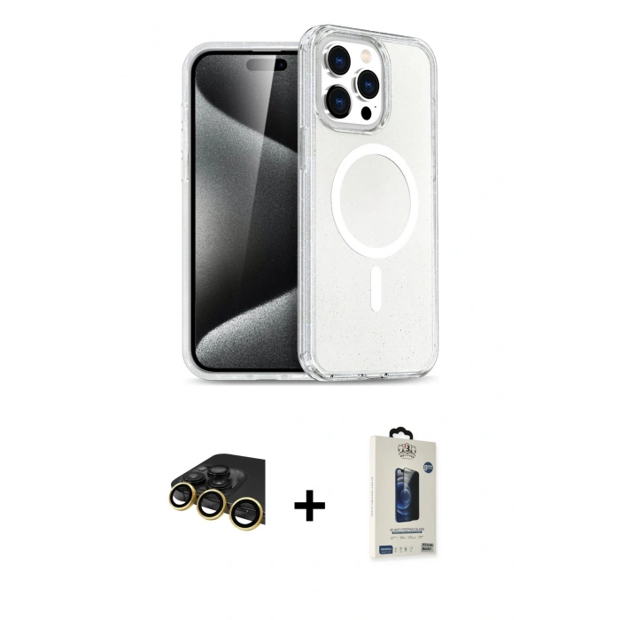 MARSİLYAN™- iPhone 14 Pro Max Kılıf Nova Asil Prime - Siyah Bilvis Hayalet Cam Ekran Koruyucu + Raze Metal Kamera Lens - GD