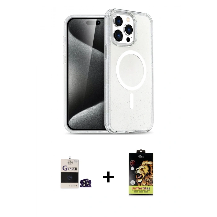 MARSİLYAN™- iPhone 14 Pro Max Kılıf Nova Asil Prime - Siyah Buffer Cam Ekran Koruyucu + Bilvis Titan Kamera Lens - DNMR