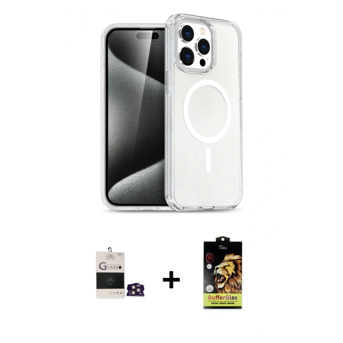 MARSİLYAN™- iPhone 14 Pro Max Kılıf Nova Asil Prime - Siyah Buffer Cam Ekran Koruyucu + Bilvis Titan Kamera Lens - GD