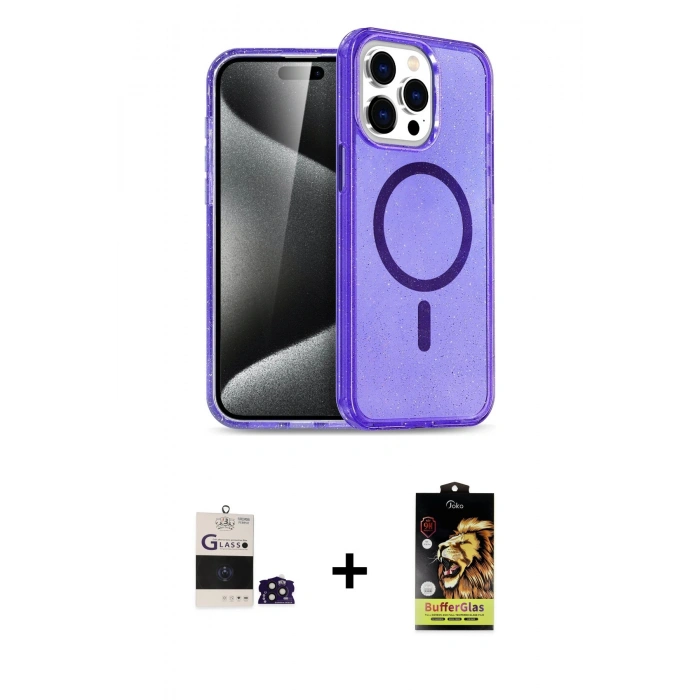MARSİLYAN™- iPhone 14 Pro Max Kılıf Nova Asil Prime - Siyah Buffer Cam Ekran Koruyucu + Bilvis Titan Kamera Lens - DNMR
