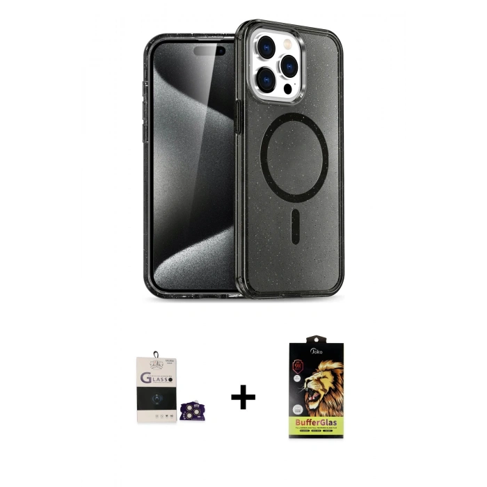 MARSİLYAN™- iPhone 14 Pro Max Kılıf Nova Asil Prime - Siyah Buffer Cam Ekran Koruyucu + Bilvis Titan Kamera Lens - GD