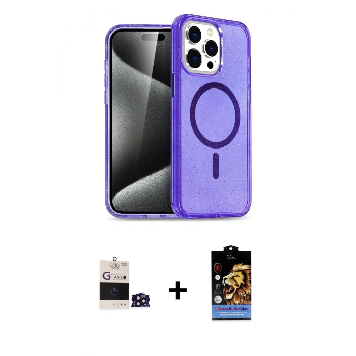MARSİLYAN™- iPhone 14 Pro Max Kılıf Nova Asil Prime - Siyah Buffer Hayalet Cam Ekran Koruyucu + Bilvis Titan Kamera Lens - DNMR