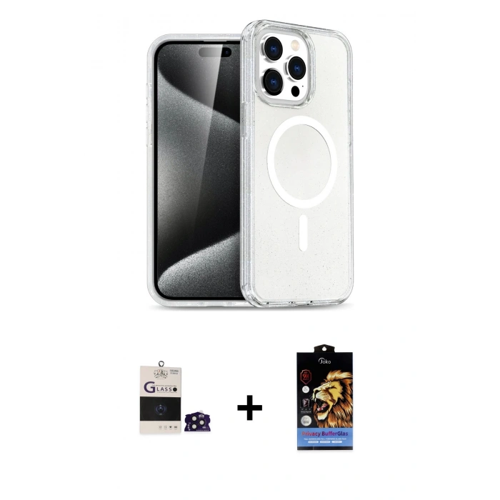 MARSİLYAN™- iPhone 14 Pro Max Kılıf Nova Asil Prime - Siyah Buffer Hayalet Cam Ekran Koruyucu + Bilvis Titan Kamera Lens - DNMR