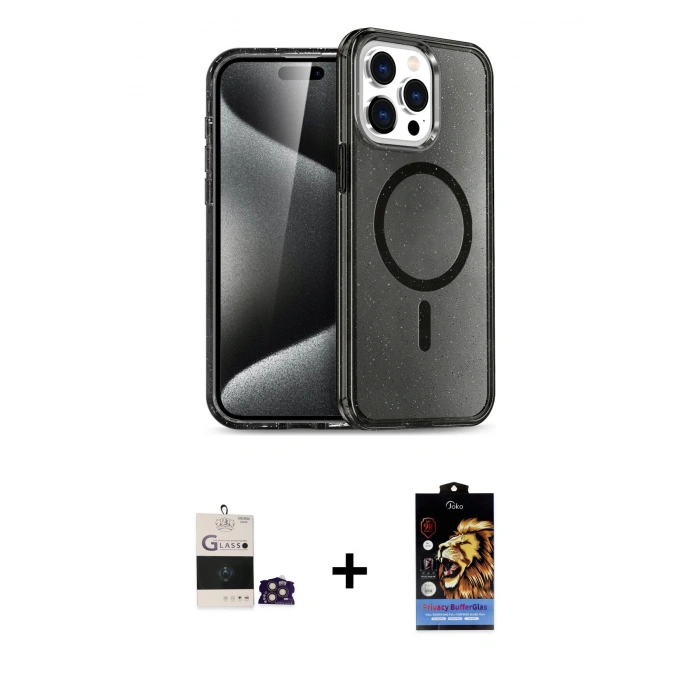 MARSİLYAN™- iPhone 14 Pro Max Kılıf Nova Asil Prime - Siyah Buffer Hayalet Cam Ekran Koruyucu + Bilvis Titan Kamera Lens - GD