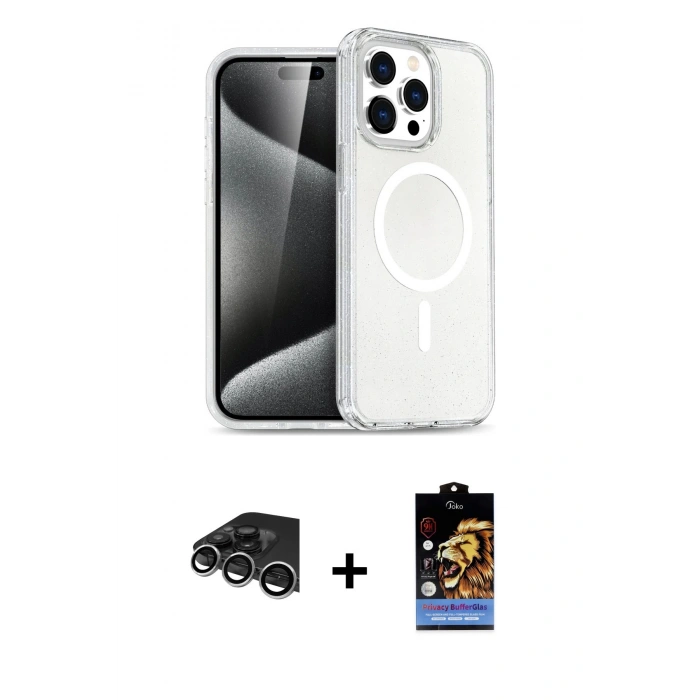 MARSİLYAN™- iPhone 14 Pro Max Kılıf Nova Asil Prime - Siyah Buffer Hayalet Cam Ekran Koruyucu + Raze Metal Kamera Lens - GS