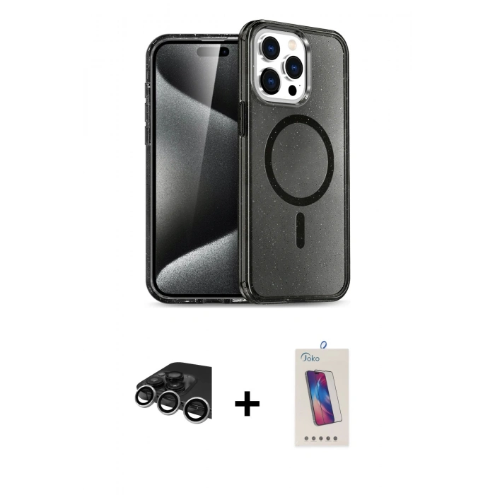 MARSİLYAN™- iPhone 14 Pro Max Kılıf Nova Asil Prime - Siyah Joko 5D Cam + Raze Metal Kamera Lens - GS