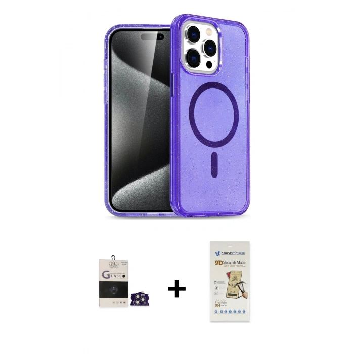 MARSİLYAN™- iPhone 14 Pro Max Kılıf Nova Asil Prime - Siyah Mat Seramik Nano Ekran Koruyucu + Bilvis Titan Kamera Lens - GS