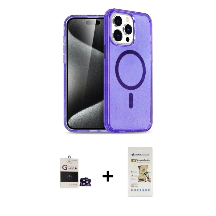 MARSİLYAN™- iPhone 14 Pro Max Kılıf Nova Asil Prime - Siyah Mat Seramik Nano Ekran Koruyucu + Bilvis Titan Kamera Lens - SH