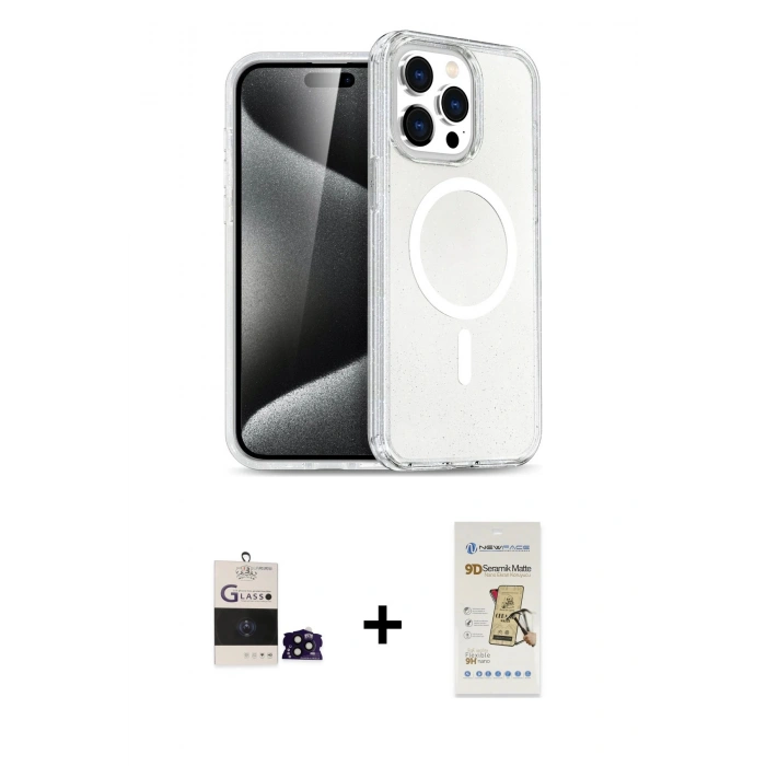 MARSİLYAN™- iPhone 14 Pro Max Kılıf Nova Asil Prime - Siyah Mat Seramik Nano Ekran Koruyucu + Bilvis Titan Kamera Lens - SH