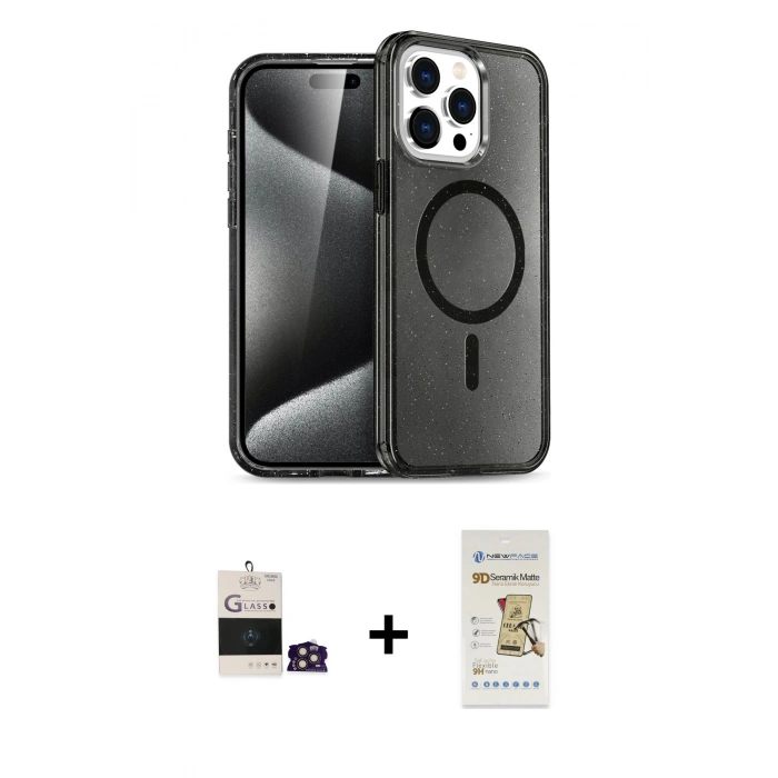 MARSİLYAN™- iPhone 14 Pro Max Kılıf Nova Asil Prime - Siyah Mat Seramik Nano Ekran Koruyucu + Bilvis Titan Kamera Lens - GD