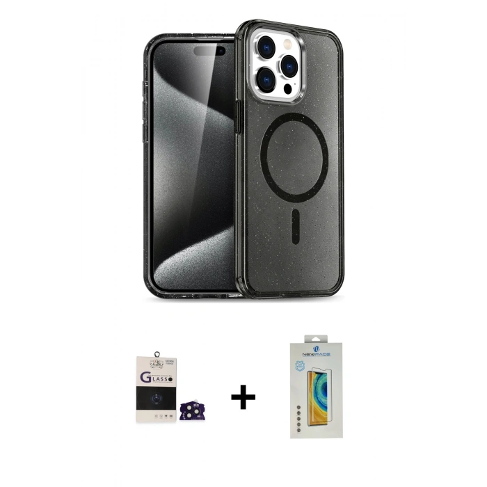 MARSİLYAN™- iPhone 14 Pro Max Kılıf Nova Asil Prime - Siyah Polymer Nano Ekran Koruyucu + Derin Mor Bilvis Titan Kamera Lens