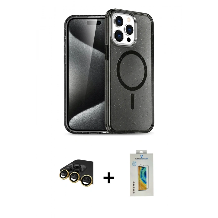 MARSİLYAN™- iPhone 14 Pro Max Kılıf Nova Asil Prime - Siyah Polymer Nano Ekran Koruyucu + Raze Metal Kamera Lens - GD