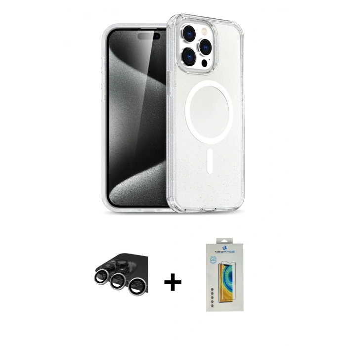 MARSİLYAN™- iPhone 14 Pro Max Kılıf Nova Asil Prime - Siyah Polymer Nano Ekran Koruyucu + Raze Metal Kamera Lens - GS