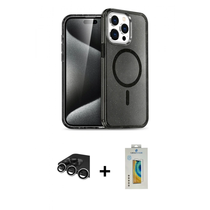MARSİLYAN™- iPhone 14 Pro Max Kılıf Nova Asil Prime - Siyah Polymer Nano Ekran Koruyucu + Raze Metal Kamera Lens - GS