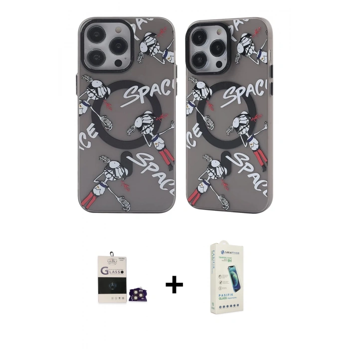 MARSİLYAN™- iPhone 14 Pro Max Kılıf Nova Doku Koleksiyonu - Şeffaf Pasifik Cam Ekran Koruyucu + Bilvis Titan Kamera Lens - GD