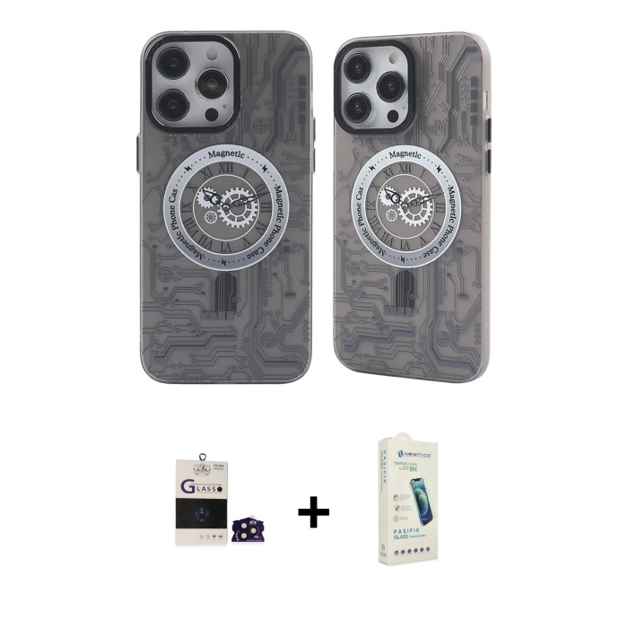 MARSİLYAN™- iPhone 14 Pro Max Kılıf Nova Doku Koleksiyonu - Şeffaf Pasifik Cam Ekran Koruyucu + Bilvis Titan Kamera Lens - DNMR