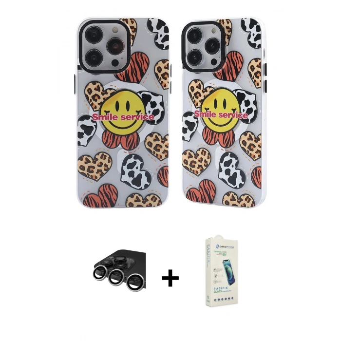 MARSİLYAN™- iPhone 14 Pro Max Kılıf Nova Doku Koleksiyonu - Şeffaf Pasifik Cam Ekran Koruyucu + Gümüş Raze Metal Kamera Lens