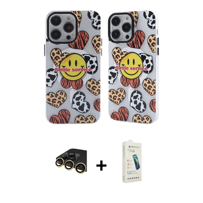 MARSİLYAN™- iPhone 14 Pro Max Kılıf Nova Doku Koleksiyonu - Şeffaf Pasifik Cam Ekran Koruyucu + Raze Metal Kamera Lens - GD