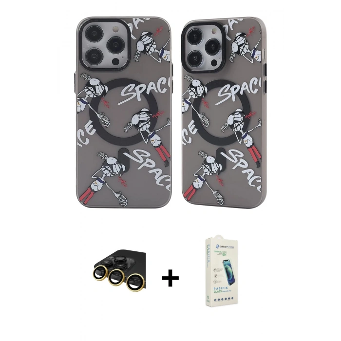 MARSİLYAN™- iPhone 14 Pro Max Kılıf Nova Doku Koleksiyonu - Şeffaf Pasifik Cam Ekran Koruyucu + Raze Metal Kamera Lens - GD