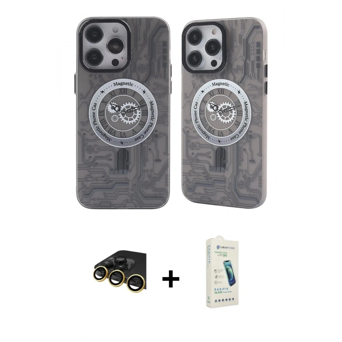 MARSİLYAN™- iPhone 14 Pro Max Kılıf Nova Doku Koleksiyonu - Şeffaf Pasifik Cam Ekran Koruyucu + Raze Metal Kamera Lens - GD