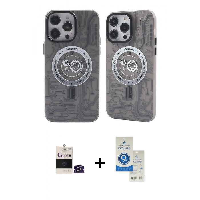 MARSİLYAN™- iPhone 14 Pro Max Kılıf Nova Doku Koleksiyonu - Şeffaf Royal Nano Ekran Koruyucu + Bilvis Titan Kamera Lens - DNMR