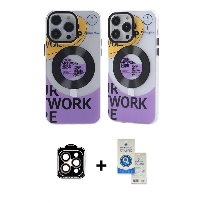 MARSİLYAN™- iPhone 14 Pro Max Kılıf Nova Doku Koleksiyonu - Şeffaf Royal Nano Ekran Koruyucu + PVD Metal Kamera Lens - TU