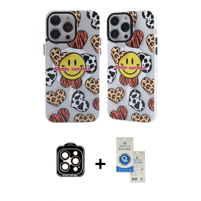 MARSİLYAN™- iPhone 14 Pro Max Kılıf Nova Doku Koleksiyonu - Şeffaf Royal Nano Ekran Koruyucu + PVD Metal Kamera Lens - TU