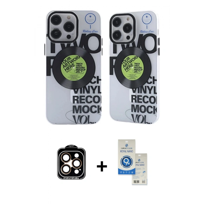 MARSİLYAN™- iPhone 14 Pro Max Kılıf Nova Doku Koleksiyonu - Şeffaf Royal Nano Ekran Koruyucu + PVD Metal Kamera Lens - TU