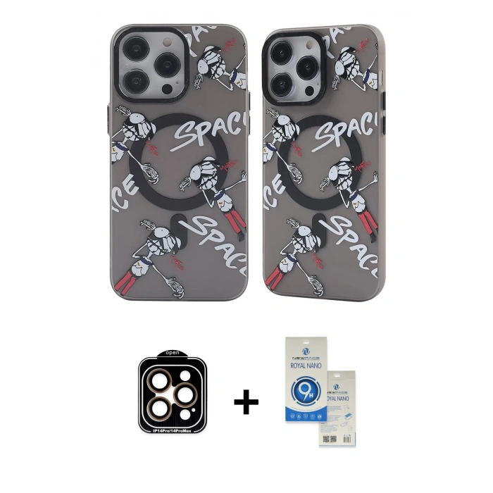 MARSİLYAN™- iPhone 14 Pro Max Kılıf Nova Doku Koleksiyonu - Şeffaf Royal Nano Ekran Koruyucu + PVD Metal Kamera Lens - TU
