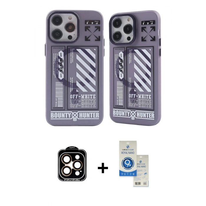 MARSİLYAN™- iPhone 14 Pro Max Kılıf Nova Doku Koleksiyonu - Şeffaf Royal Nano Ekran Koruyucu + PVD Metal Kamera Lens - TU