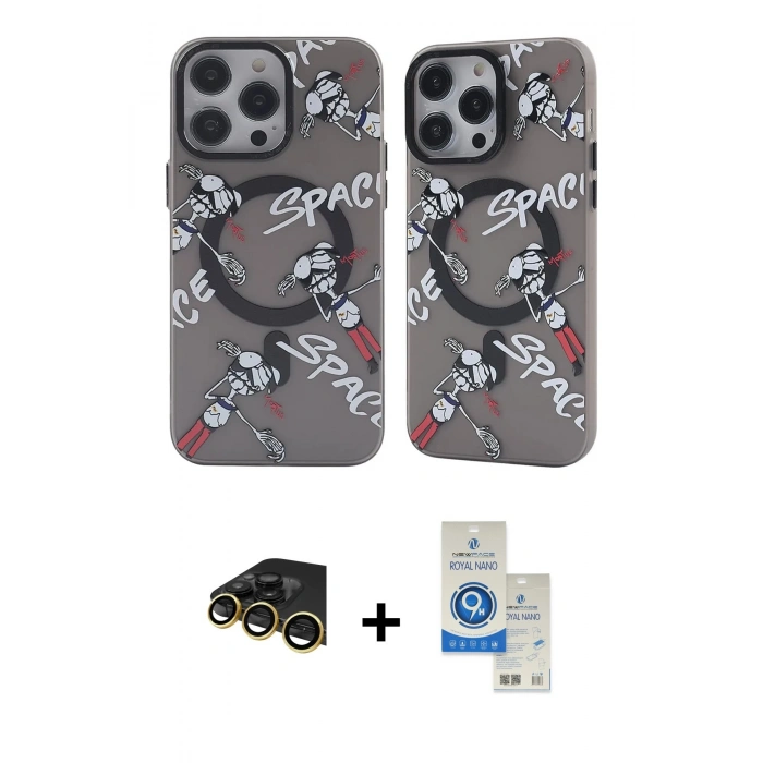 MARSİLYAN™- iPhone 14 Pro Max Kılıf Nova Doku Koleksiyonu - Şeffaf Royal Nano Ekran Koruyucu + Raze Metal Kamera Lens - GD