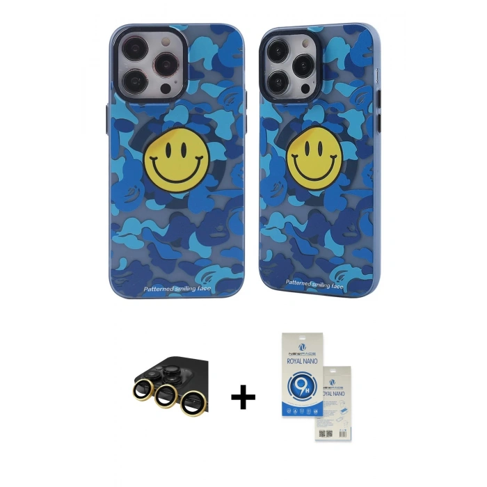MARSİLYAN™- iPhone 14 Pro Max Kılıf Nova Doku Koleksiyonu - Şeffaf Royal Nano Ekran Koruyucu + Raze Metal Kamera Lens - GD
