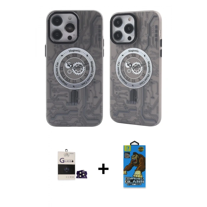 MARSİLYAN™- iPhone 14 Pro Max Kılıf Nova Doku Koleksiyonu - Siyah 18D Cam Ekran Koruyucu + Bilvis Titan Kamera Lens - SH