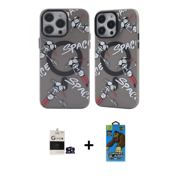 MARSİLYAN™- iPhone 14 Pro Max Kılıf Nova Doku Koleksiyonu - Siyah 18D Cam Ekran Koruyucu + Bilvis Titan Kamera Lens - DNMR