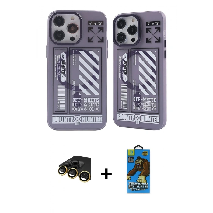 MARSİLYAN™- iPhone 14 Pro Max Kılıf Nova Doku Koleksiyonu - Siyah 18D Cam Ekran Koruyucu + Raze Metal Kamera Lens - GD