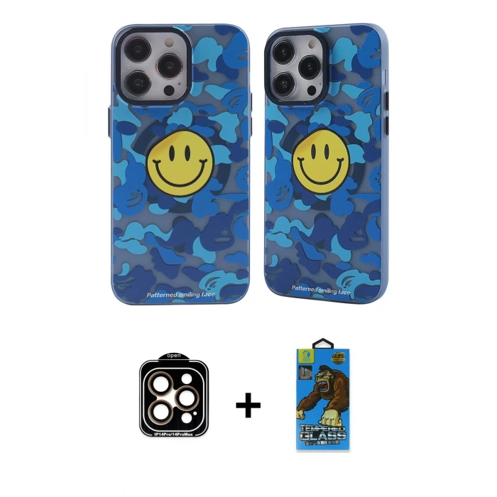 MARSİLYAN™- iPhone 14 Pro Max Kılıf Nova Doku Koleksiyonu - Siyah 18D Cam Ekran Koruyucu + PVD Metal Kamera Lens - TU