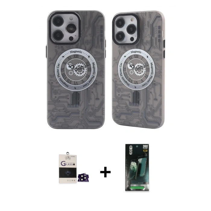 MARSİLYAN™- iPhone 14 Pro Max Kılıf Nova Doku Koleksiyonu - Siyah 360 Mat Full Body Arka Koruyucu + Bilvis Titan Kamera Lens - SH