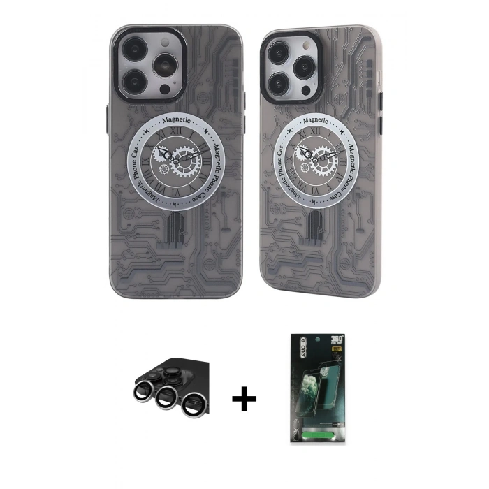MARSİLYAN™- iPhone 14 Pro Max Kılıf Nova Doku Koleksiyonu - Siyah 360 Mat Full Body Arka Koruyucu + Raze Metal Kamera Lens - GS