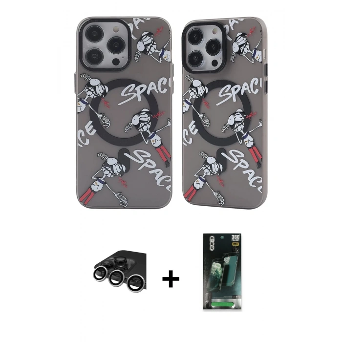 MARSİLYAN™- iPhone 14 Pro Max Kılıf Nova Doku Koleksiyonu - Siyah 360 Mat Full Body Arka Koruyucu + Raze Metal Kamera Lens - GS