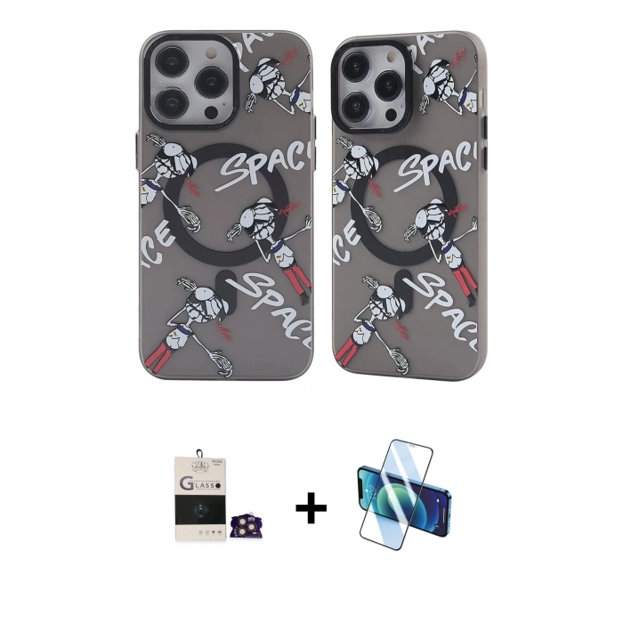 MARSİLYAN™- iPhone 14 Pro Max Kılıf Nova Doku Koleksiyonu - Siyah 3D Antistatik Cam Ekran Koruyucu + Bilvis Titan Kamera Lens - GD