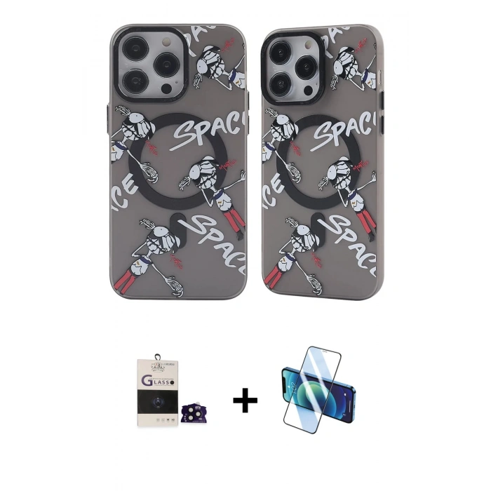 MARSİLYAN™- iPhone 14 Pro Max Kılıf Nova Doku Koleksiyonu - Siyah 3D Antistatik Cam Ekran Koruyucu + Bilvis Titan Kamera Lens - SH