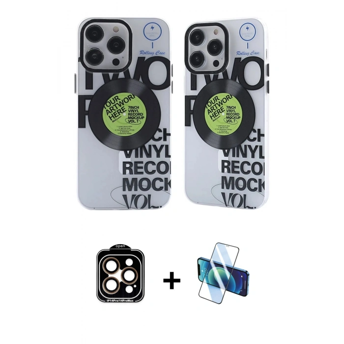 MARSİLYAN™- iPhone 14 Pro Max Kılıf Nova Doku Koleksiyonu - Siyah 3D Antistatik Cam Ekran Koruyucu + PVD Metal Kamera Lens - TU