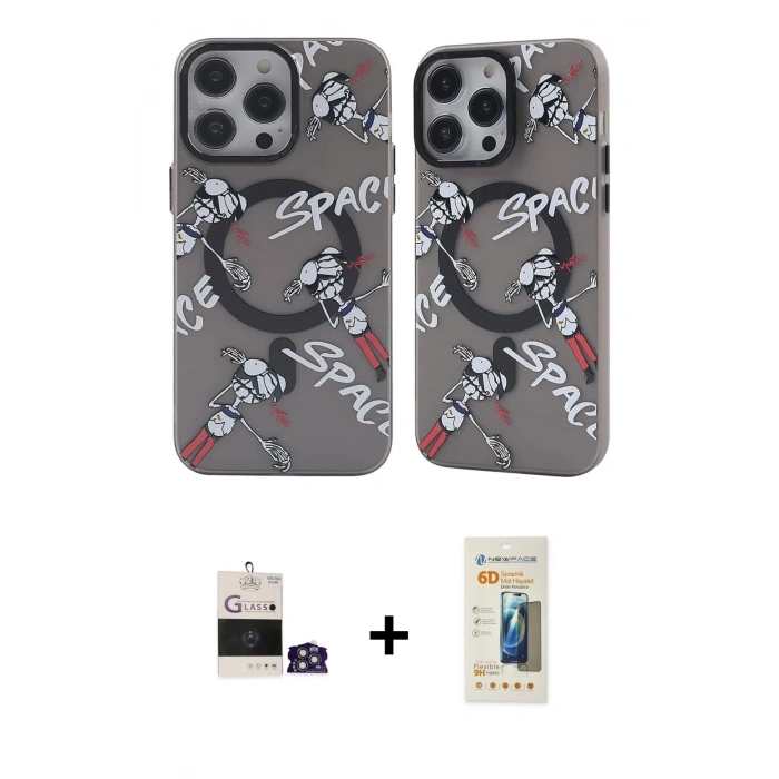MARSİLYAN™- iPhone 14 Pro Max Kılıf Nova Doku Koleksiyonu - Siyah 6D Mat Seramik Hayalet Nano Ekran Koruyucu + Bilvis Titan Kamera Lens - GS