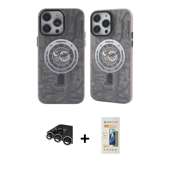 MARSİLYAN™- iPhone 14 Pro Max Kılıf Nova Doku Koleksiyonu - Siyah 6D Mat Seramik Hayalet Nano Ekran Koruyucu + Raze Metal Kamera Lens - GS