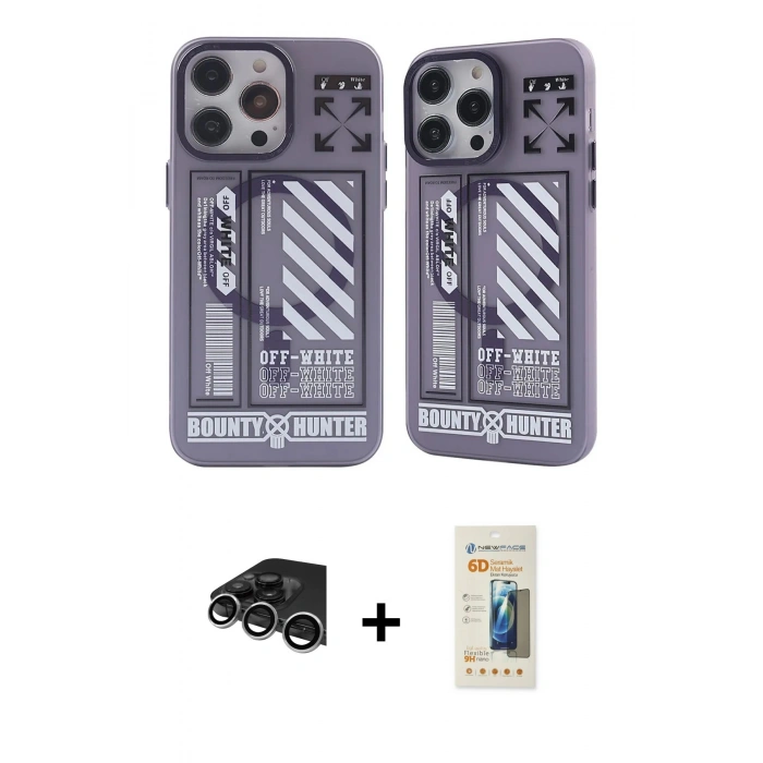 MARSİLYAN™- iPhone 14 Pro Max Kılıf Nova Doku Koleksiyonu - Siyah 6D Mat Seramik Hayalet Nano Ekran Koruyucu + Raze Metal Kamera Lens - GS