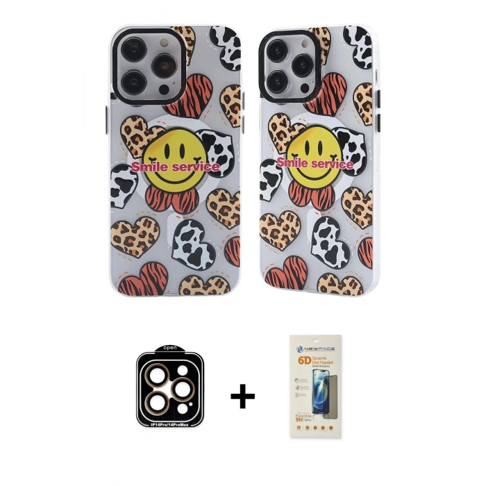 MARSİLYAN™- iPhone 14 Pro Max Kılıf Nova Doku Koleksiyonu - Siyah 6D Mat Seramik Hayalet Nano Ekran Koruyucu + PVD Metal Kamera Lens - TU